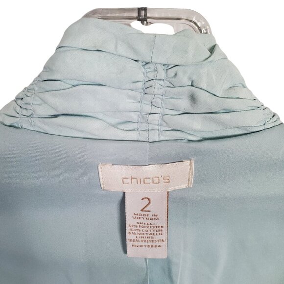 Chicos 2 Size L Jacket Open Smocked Lightweight Lined Shaped Fit Beachglass Teal - Picture 8 of 11